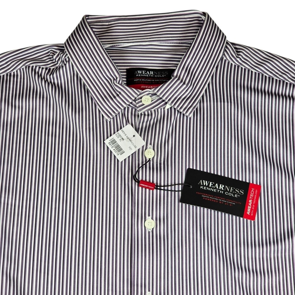 Kenneth Cole AWear-Tech Gray Stripe Slim Fit L/S Performance Shirt Men's XL NWT